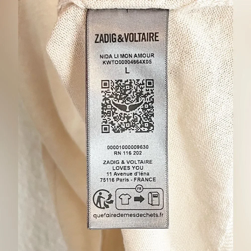Zadig & Voltaire Nida Mon Amour Sweater vest in cream top Large